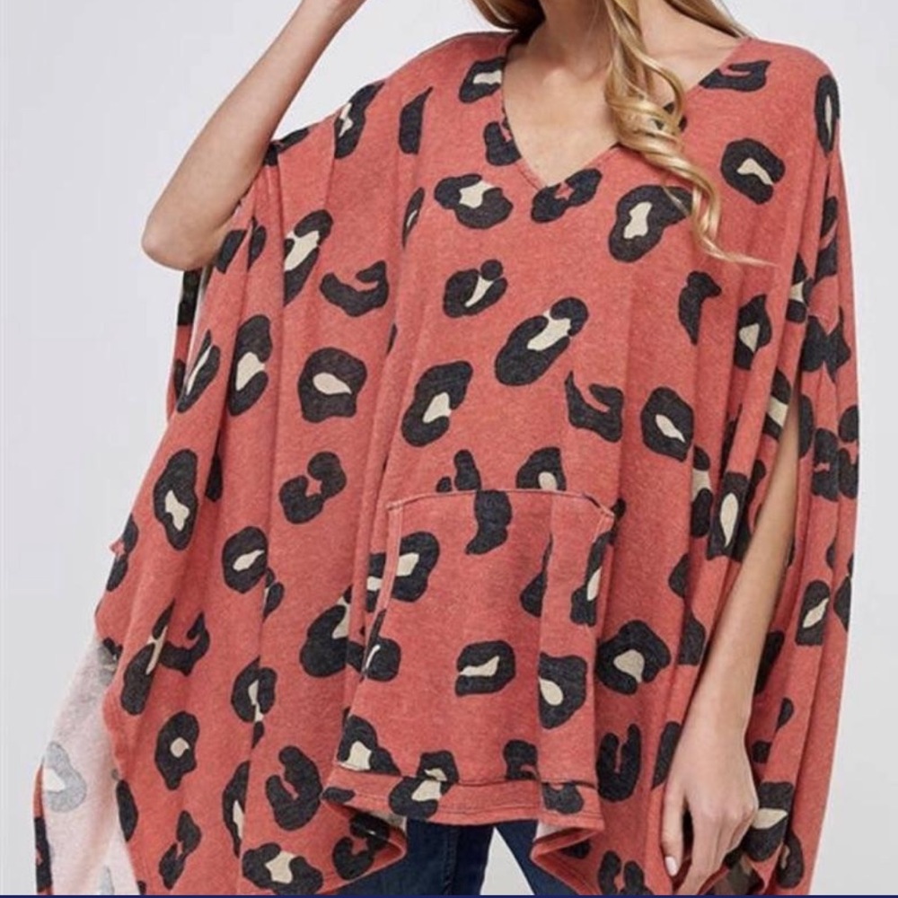 Coral Animal Print Poncho